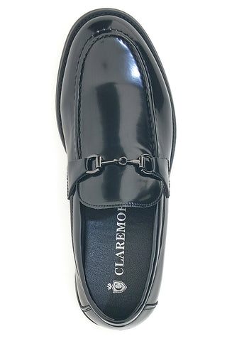 Schwarz glänzende Mokassins mit Claremorris Horsebit 210912