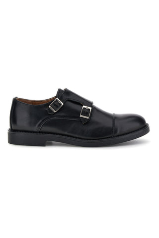 Mocassini neri in pelle con fibbie Pittarello 8030