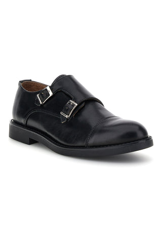Mocassini neri in pelle con fibbie Pittarello 8030