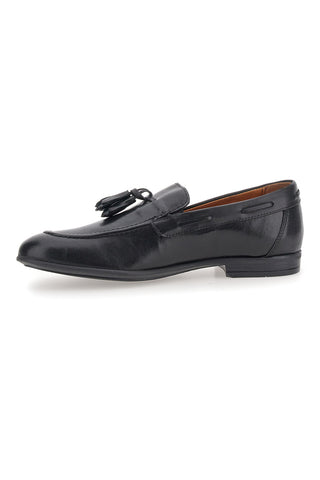 Schwarze Leder Mokassins mit Quasten Made in Italy Pittarello 071