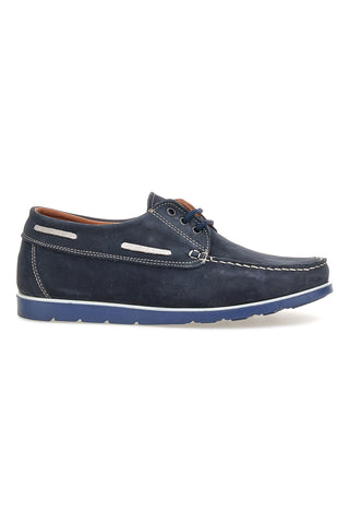 Blaue Leder-Slipper mit Schnürsenkeln und sichtbaren Nähten Jerpoint 09