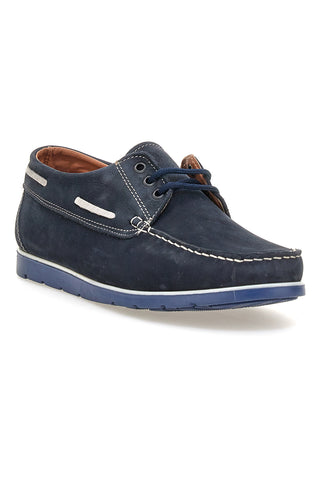 Blaue Leder-Slipper mit Schnürsenkeln und sichtbaren Nähten Jerpoint 09