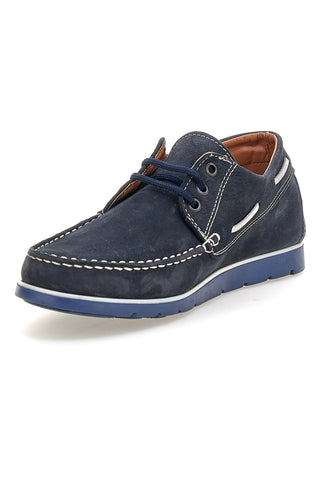 Blaue Leder-Slipper mit Schnürsenkeln und sichtbaren Nähten Jerpoint 09