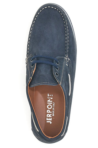 Blaue Leder-Slipper mit Schnürsenkeln und sichtbaren Nähten Jerpoint 09