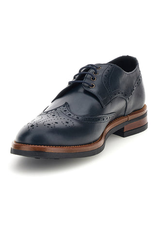 Francesine blu in pelle con lavorazione brogue Pittarello 06