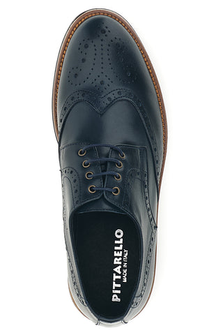 Francesine blu in pelle con lavorazione brogue Pittarello 06
