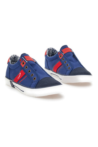 Slip on bassa in tela Gold Club 4227 Blu e rossa