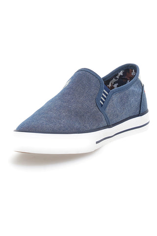 Blaue Slipper mit Obermaterial aus ROUTE 66-Stoff