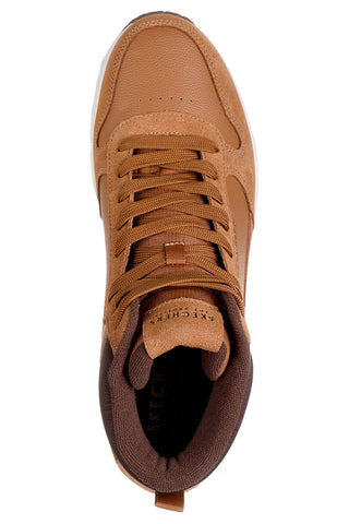 Skechers Uno Stacre Mid – Hellbraune Mid-Top-Sneaker aus Wildleder und Duraleder