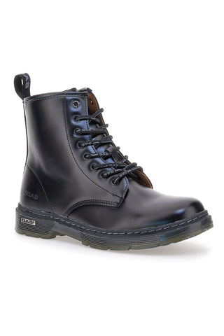 Glänzende schwarze Schnürstiefeletten von Gas (Modell GAM521550) mit seitlichem Reißverschluss
