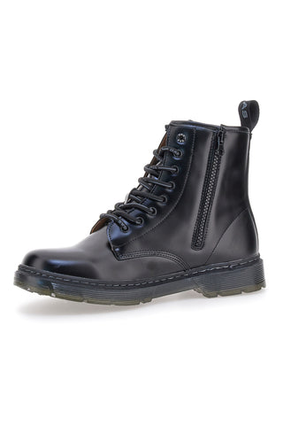 Glänzende schwarze Schnürstiefeletten von Gas (Modell GAM521550) mit seitlichem Reißverschluss