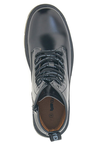 Glänzende schwarze Schnürstiefeletten von Gas (Modell GAM521550) mit seitlichem Reißverschluss