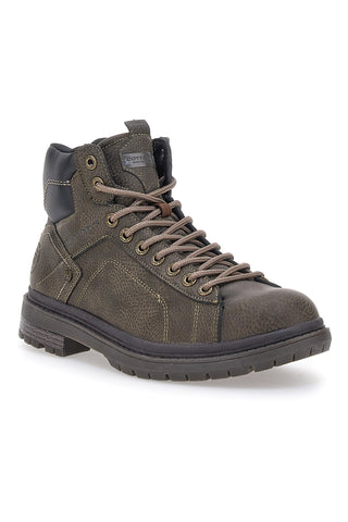 Dunkelolivgrüne High-Top-Sneaker im Vintage-Stil mit gepolstertem Schaftrand, Baumwollgürtel, STANFORD LTH