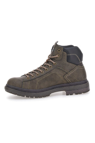 Dunkelolivgrüne High-Top-Sneaker im Vintage-Stil mit gepolstertem Schaftrand, Baumwollgürtel, STANFORD LTH