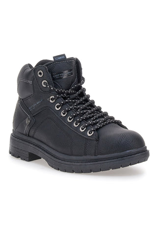 Schwarze, hochgeschnittene Schnürschuhe mit gepolstertem Schaftrand und Baumwollgürtel von STANFORD LTH