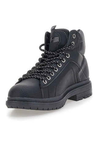 Schwarze, hochgeschnittene Schnürschuhe mit gepolstertem Schaftrand und Baumwollgürtel von STANFORD LTH