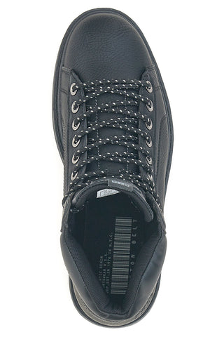 Schwarze, hochgeschnittene Schnürschuhe mit gepolstertem Schaftrand und Baumwollgürtel von STANFORD LTH