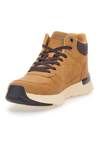 Mid-Top-Sneaker in Ocker mit marineblauer Laufsohle MM2310