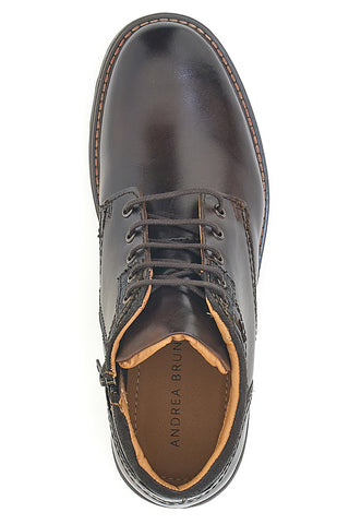 Scarponcini marroni con zip laterale e lacci Andrea Bruni LK01