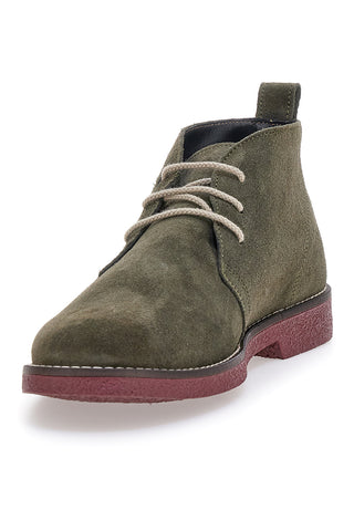 Pittarello 322 grüne Stiefeletten aus echtem Leder mit burgunderfarbener Sohle