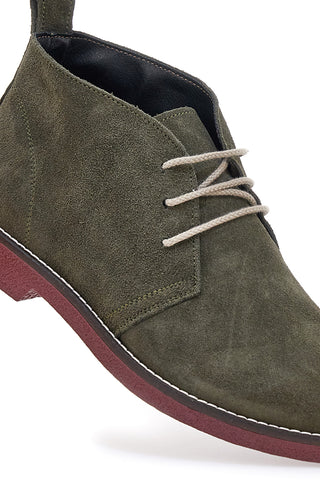 Pittarello 322 grüne Stiefeletten aus echtem Leder mit burgunderfarbener Sohle