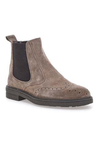 Stivaletti Beatles tortora in camoscio con lavorazione brogue Pittarello 44