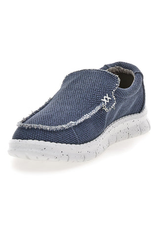 Blaue Stoffslipper mit leichter Max Dillan-Sohle MXM419907