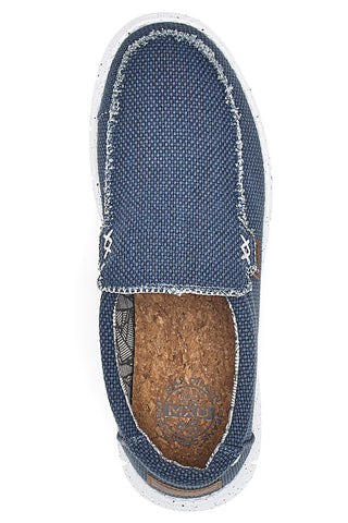 Blaue Stoffslipper mit leichter Max Dillan-Sohle MXM419907