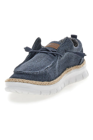 Blaue Stoff Slipper mit Max Dillan Schnürsenkeln WALLY BIG CVS