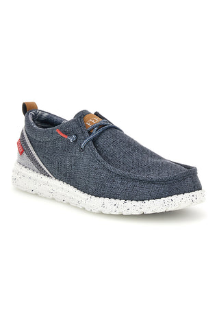 Blaue Stoff-Slipper mit Ferre-Schnürsenkeln FU330