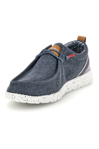 Blaue Stoff-Slipper mit Ferre-Schnürsenkeln FU330
