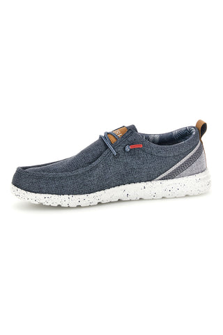 Blaue Stoff-Slipper mit Ferre-Schnürsenkeln FU330