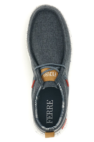 Mocassini blu in tessuto con lacci Ferre FU330