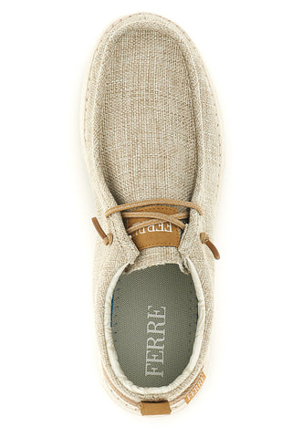 Mocassini beige in tessuto con lacci Ferre FU330