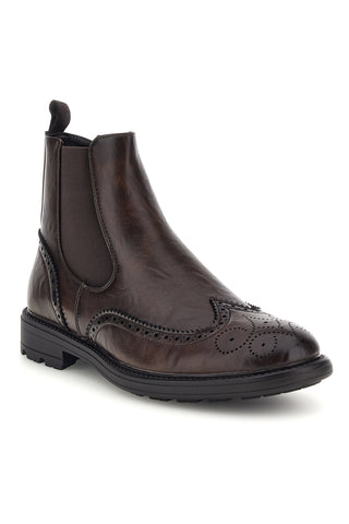 Stivaletti Chelsea marroni effetto stropicciato con decori brogue Johes land 9Y1736