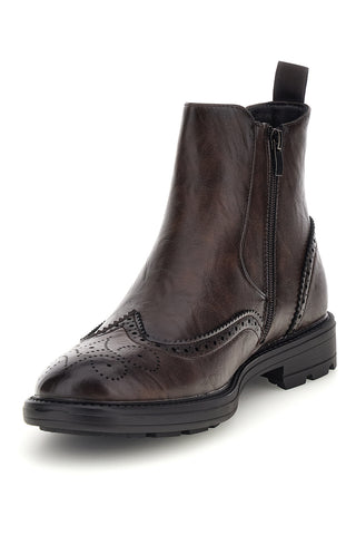 Stivaletti Chelsea marroni effetto stropicciato con decori brogue Johes land 9Y1736
