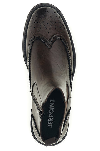 Stivaletti Chelsea marroni effetto stropicciato con decori brogue Johes land 9Y1736
