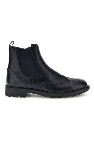 Stivaletti Chelsea neri effetto stropicciato con decori brogue Johes land 9Y1736