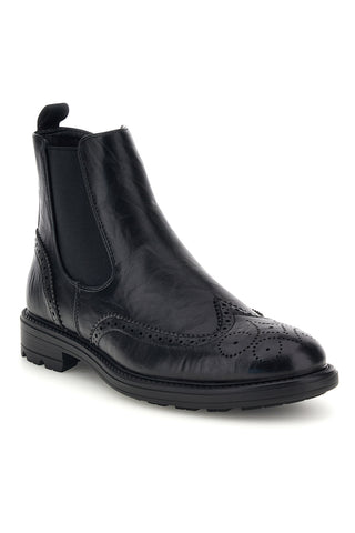 Stivaletti Chelsea neri effetto stropicciato con decori brogue Johes land 9Y1736