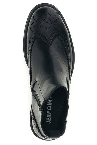 Stivaletti Chelsea neri effetto stropicciato con decori brogue Johes land 9Y1736