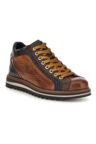 Hohe Schnürschuhe aus braunem Leder mit Python-Optik von Pittarello, Modell 26276052