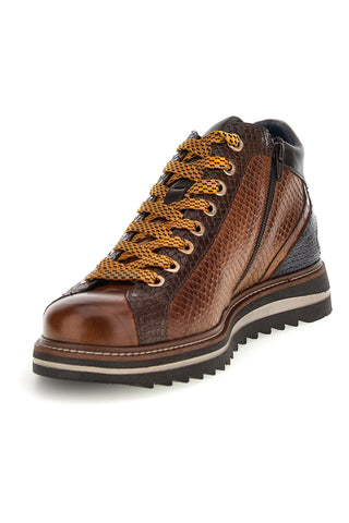 Hohe Schnürschuhe aus braunem Leder mit Python-Optik von Pittarello, Modell 26276052