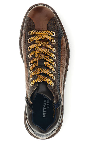 Hohe Schnürschuhe aus braunem Leder mit Python-Optik von Pittarello, Modell 26276052