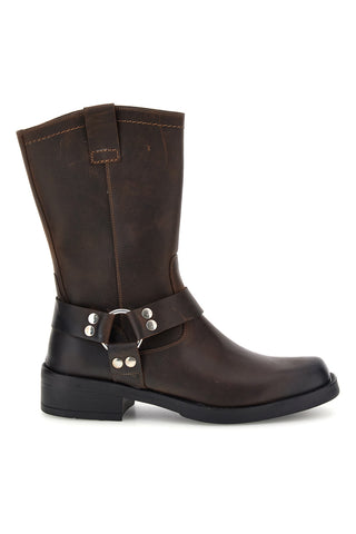 Braune Biker-Stiefel aus Leder mit Riemen und Nieten von Pittarello, Art.-Nr. 262590058