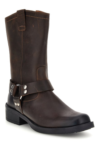 Braune Biker-Stiefel aus Leder mit Riemen und Nieten von Pittarello, Art.-Nr. 262590058