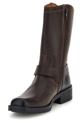 Braune Biker-Stiefel aus Leder mit Riemen und Nieten von Pittarello, Art.-Nr. 262590058