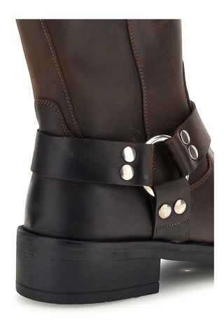 Braune Biker-Stiefel aus Leder mit Riemen und Nieten von Pittarello, Art.-Nr. 262590058