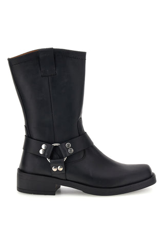 Schwarze Biker-Stiefel aus Leder mit Riemen und Nieten, Pittarello Eco 262590058