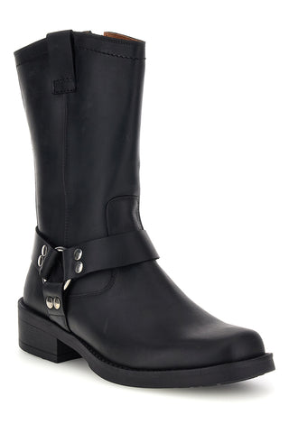 Schwarze Biker-Stiefel aus Leder mit Riemen und Nieten, Pittarello Eco 262590058