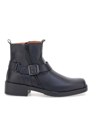 Stivaletti biker neri in vera pelle con fibbia e zip Output 262590062